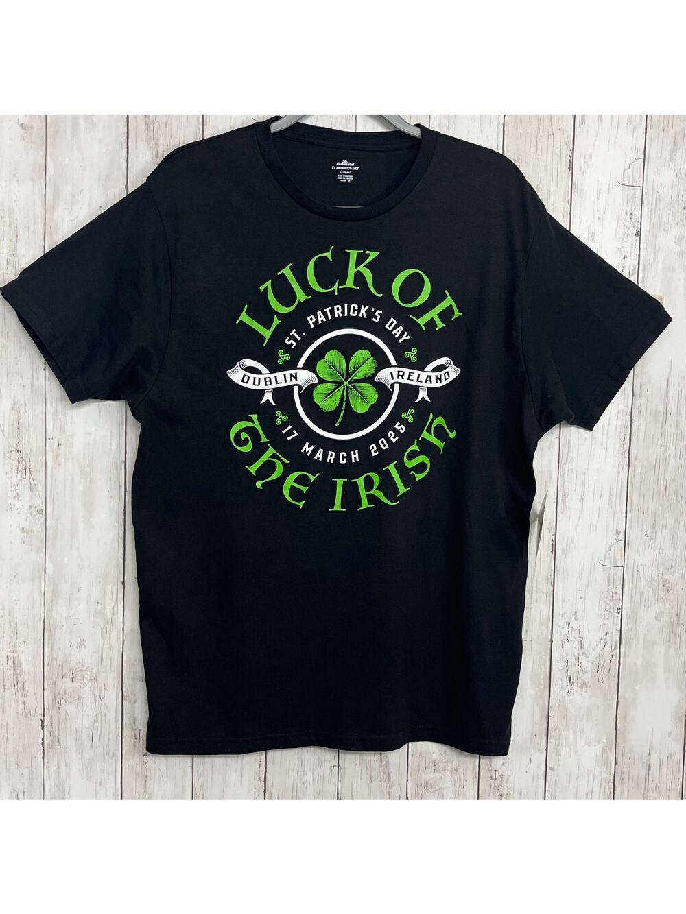 St Patricks Day Black Green Short Sleeve Luck Of The Irish Holiday Tee T-Shirt